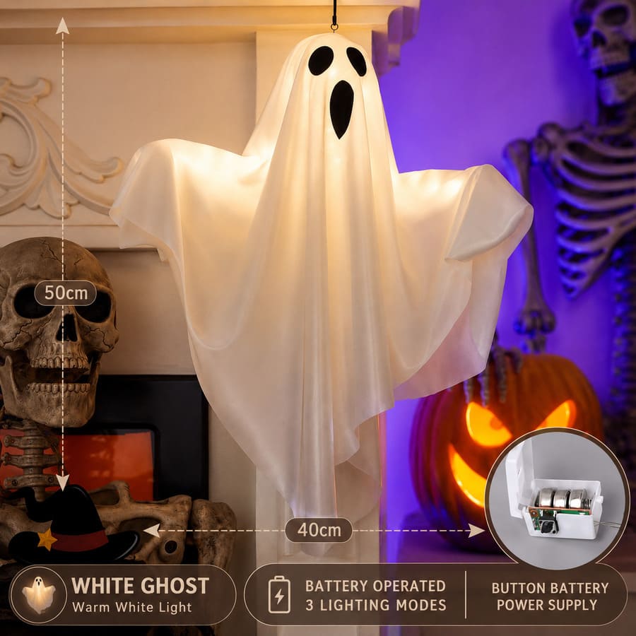 Light Up Hanging Ghost Halloween Decorations for Porch & Yard