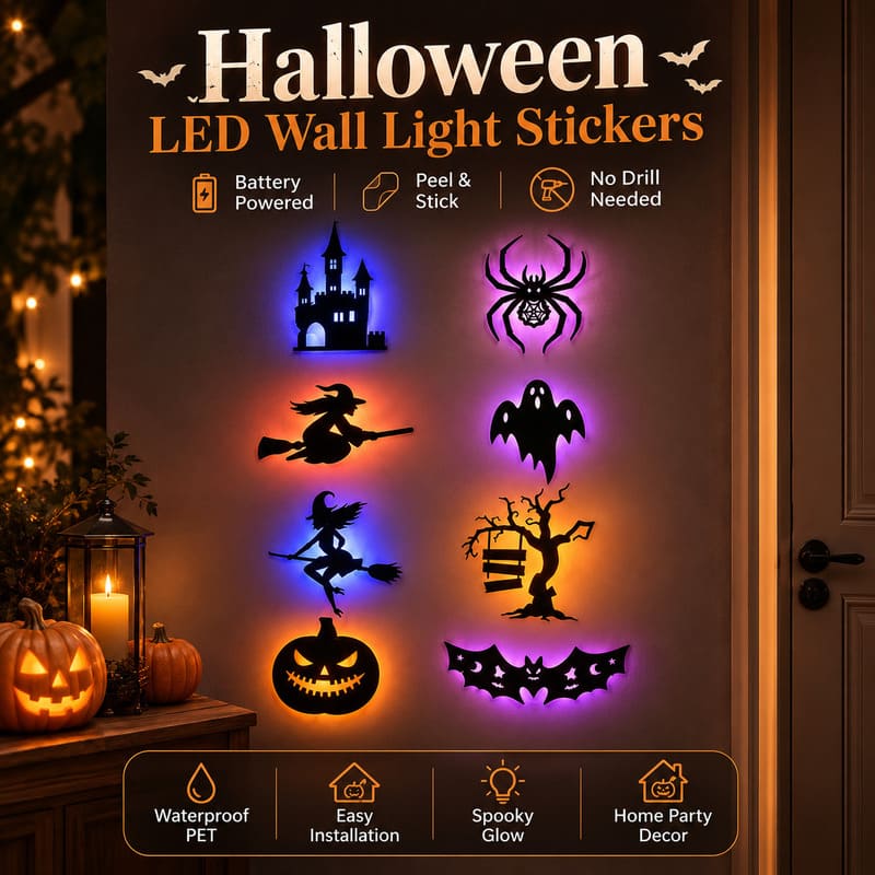 Luminaires silhouettes LED d'Halloween pour fenêtres, murs et portes