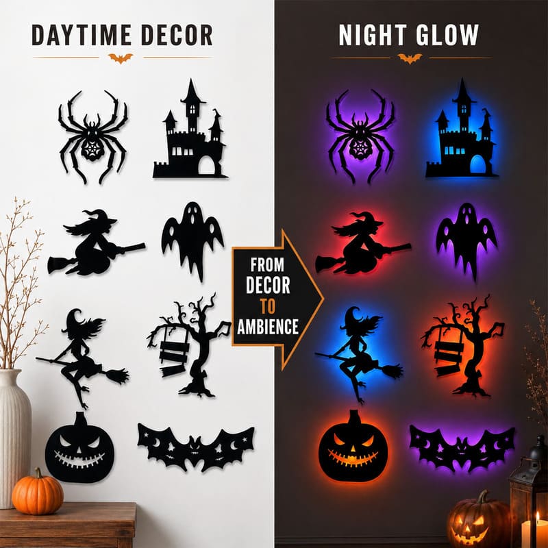 Luminaires silhouettes LED d'Halloween pour fenêtres, murs et portes