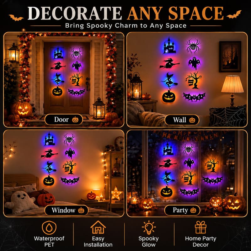 Luminaires silhouettes LED d'Halloween pour fenêtres, murs et portes