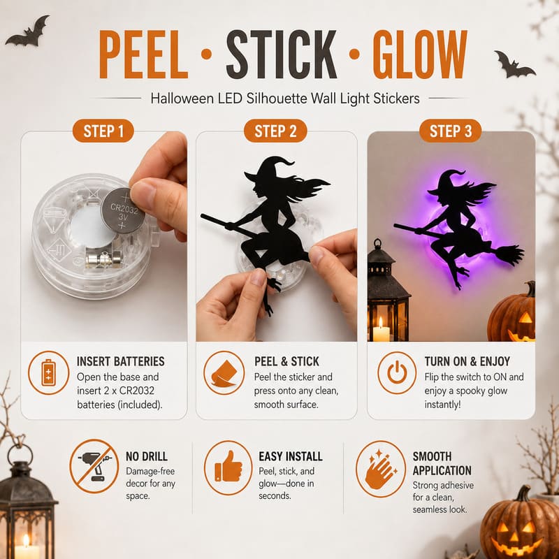 Luminaires silhouettes LED d'Halloween pour fenêtres, murs et portes