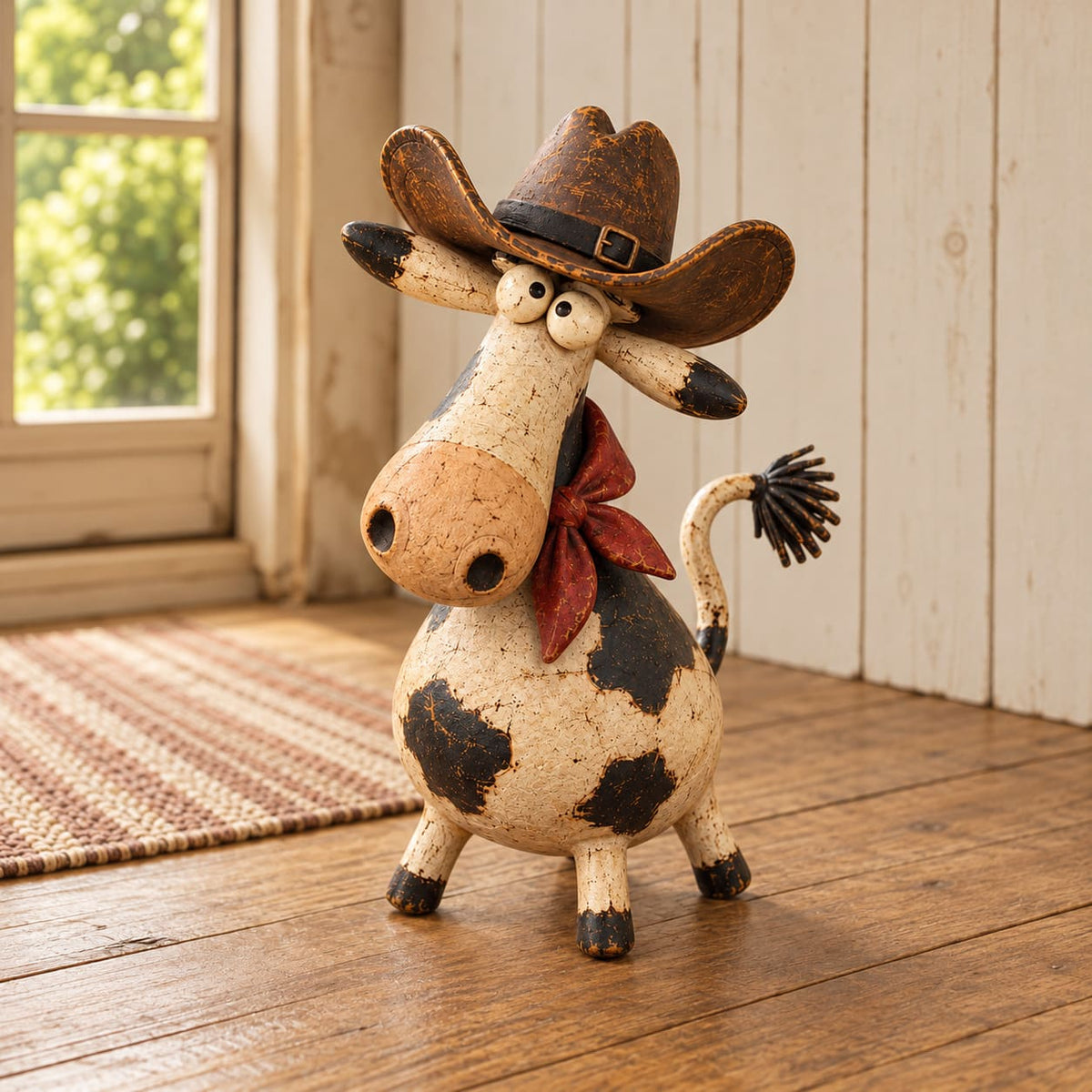 Funny Cowboy Cow Figurine for Rustic Farmhouse Decor