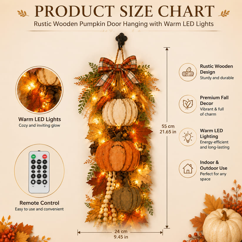 Rustic Wooden Pumpkin Hanging Decor with LED Lights