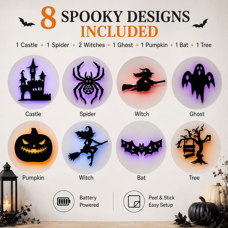 Luminaires silhouettes LED d'Halloween pour fenêtres, murs et portes