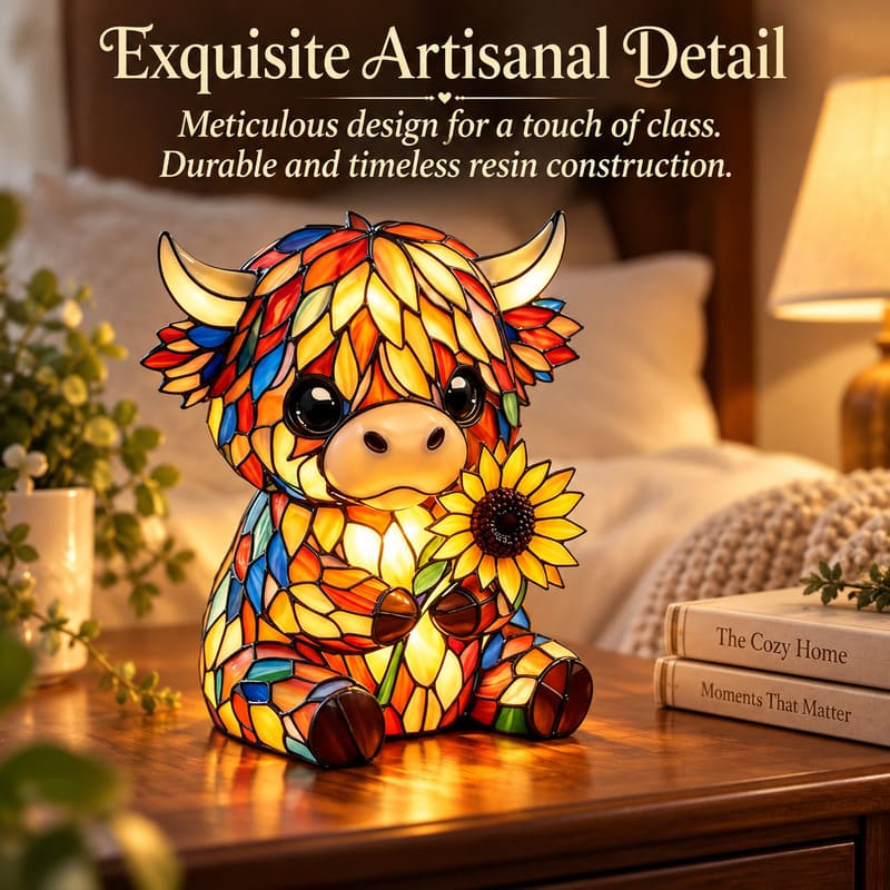 Highland Cow Sunflower LED Night Light With Warm Amber Glow