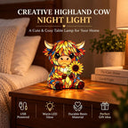 Highland Cow Sunflower LED Night Light With Warm Amber Glow
