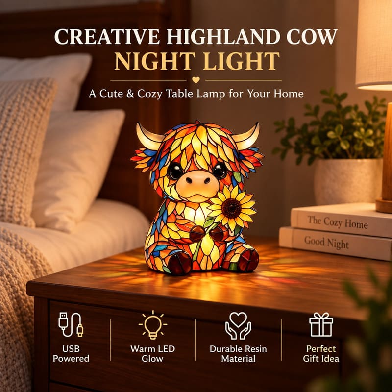 Highland Cow Sunflower LED Night Light With Warm Amber Glow