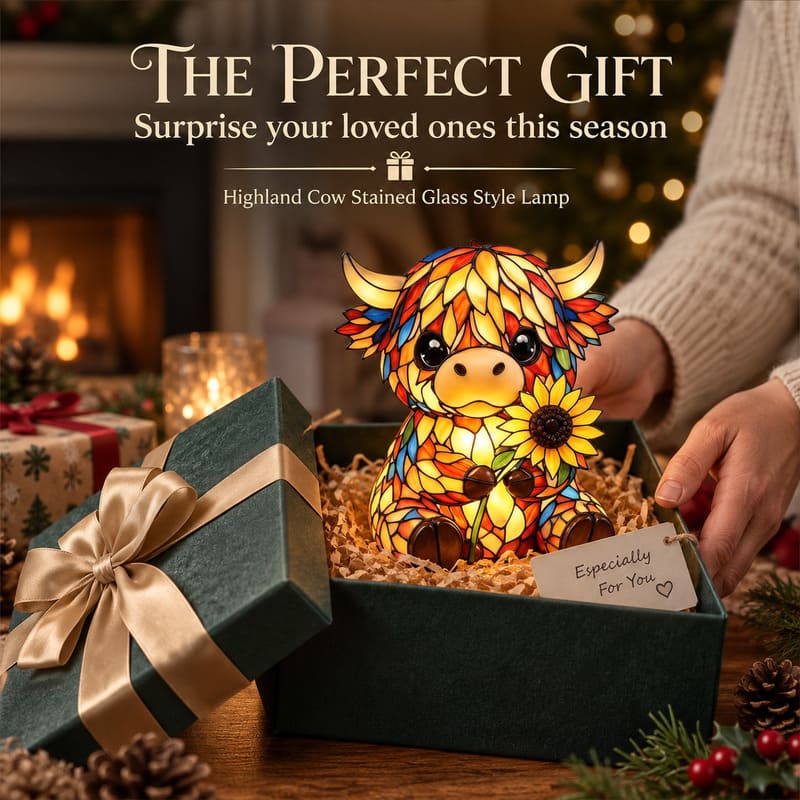Highland Cow Sunflower LED Night Light With Warm Amber Glow