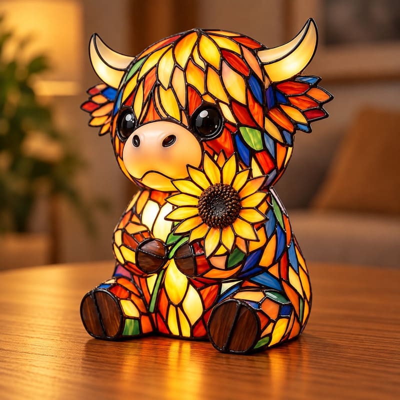 Highland Cow Sunflower LED Night Light With Warm Amber Glow