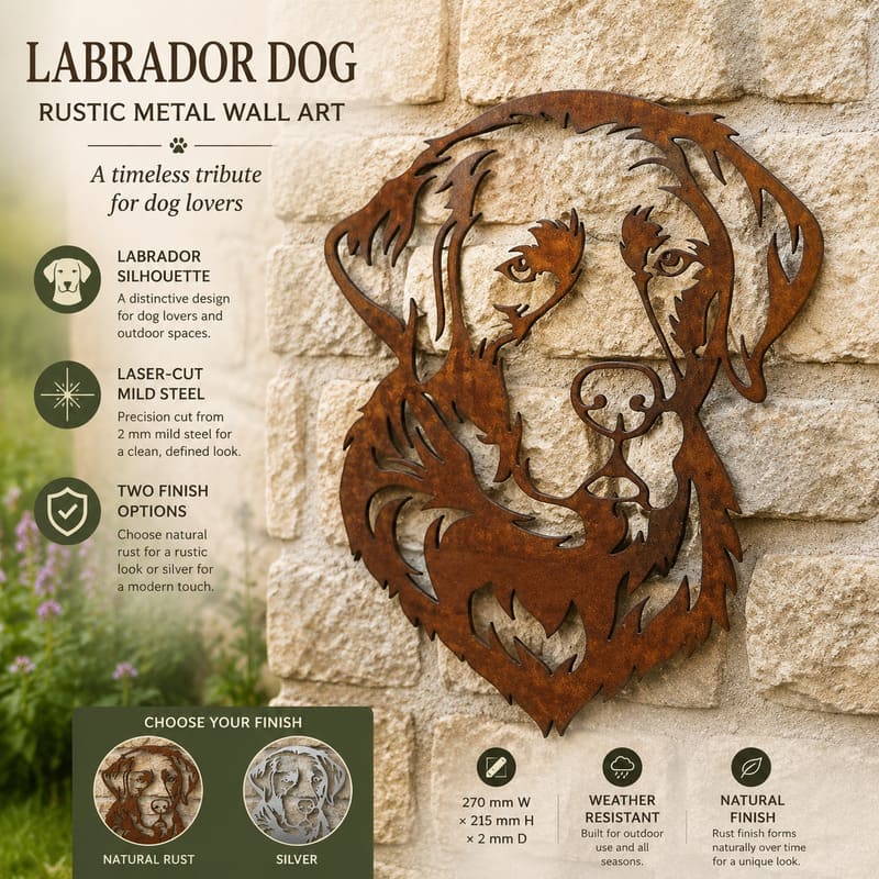 Labrador Dog Rustic Metal Wall Art For Garden Decor