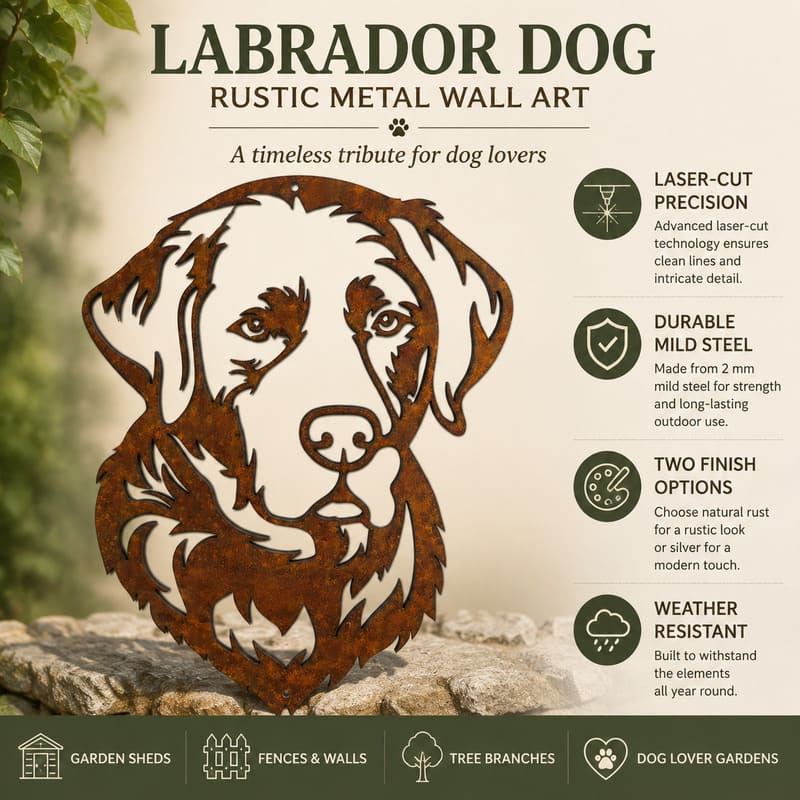 Labrador Dog Rustic Metal Wall Art For Garden Decor