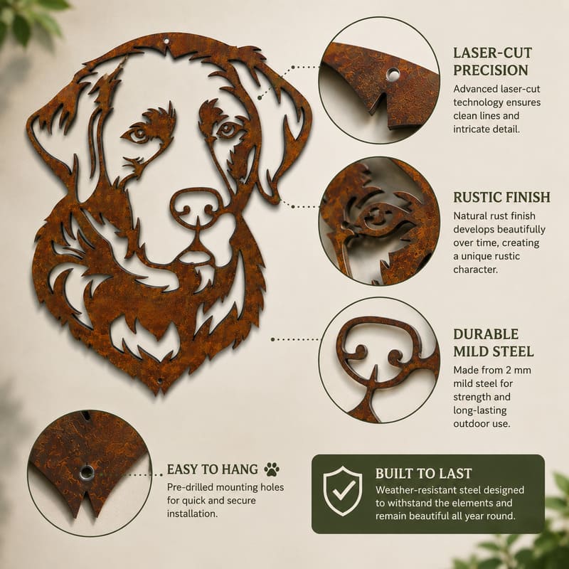 Labrador Dog Rustic Metal Wall Art For Garden Decor
