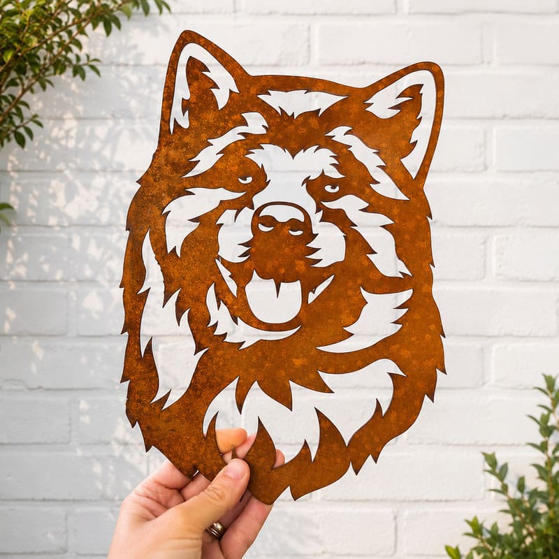 Akita Dog Rustic Metal Wall Art For Garden Decor