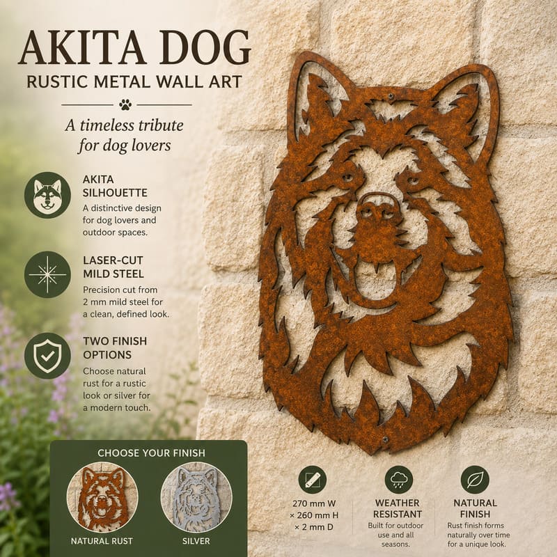 Akita Dog Rustic Metal Wall Art For Garden Decor