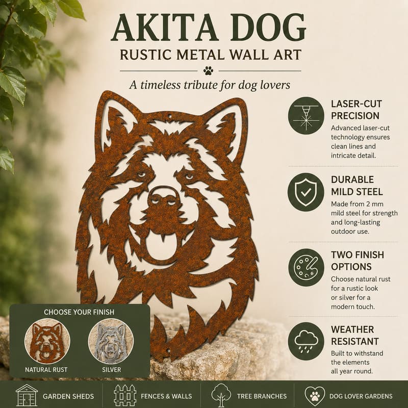 Akita Dog Rustic Metal Wall Art For Garden Decor