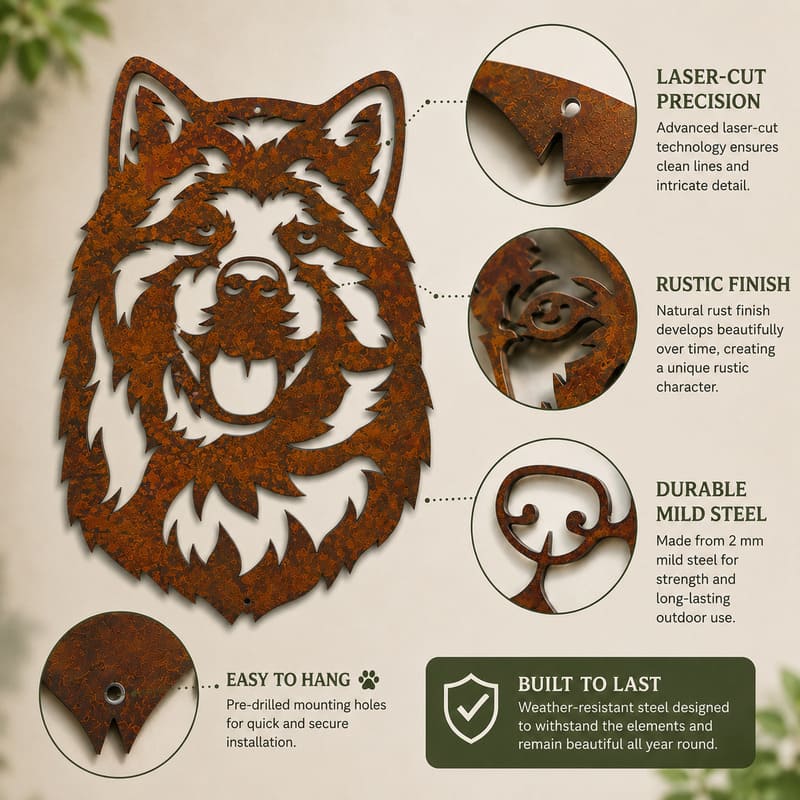 Akita Dog Rustic Metal Wall Art For Garden Decor