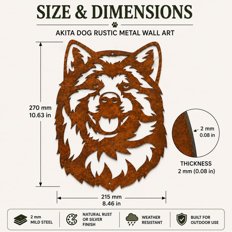 Akita Dog Rustic Metal Wall Art For Garden Decor