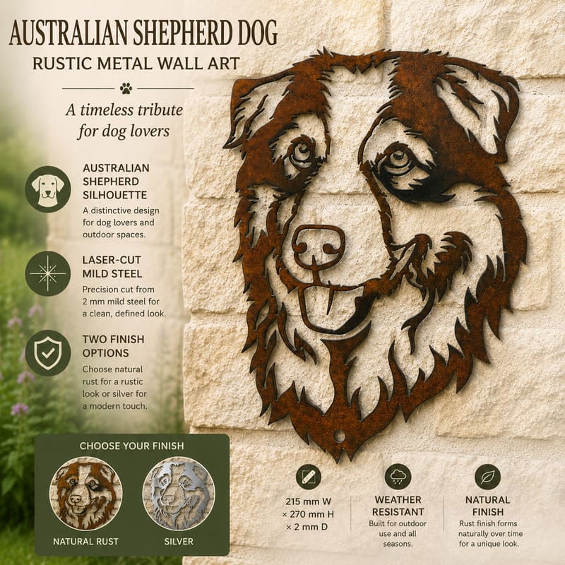 Australian Shepherd Dog Rustic Metal Wall Art For Garden Decor