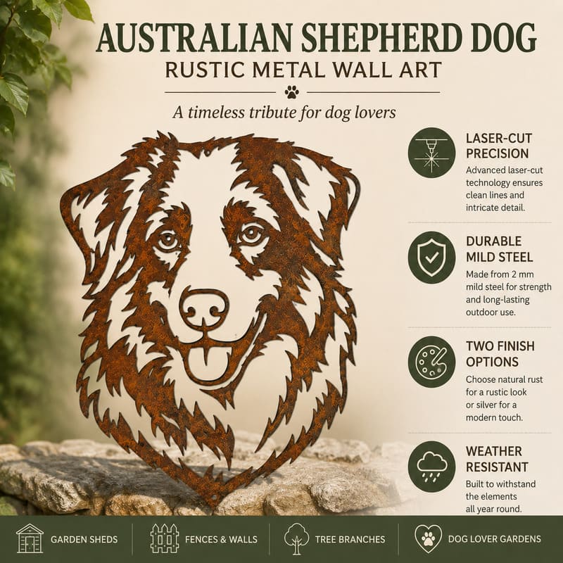 Australian Shepherd Dog Rustic Metal Wall Art For Garden Decor