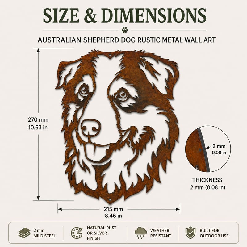 Australian Shepherd Dog Rustic Metal Wall Art For Garden Decor