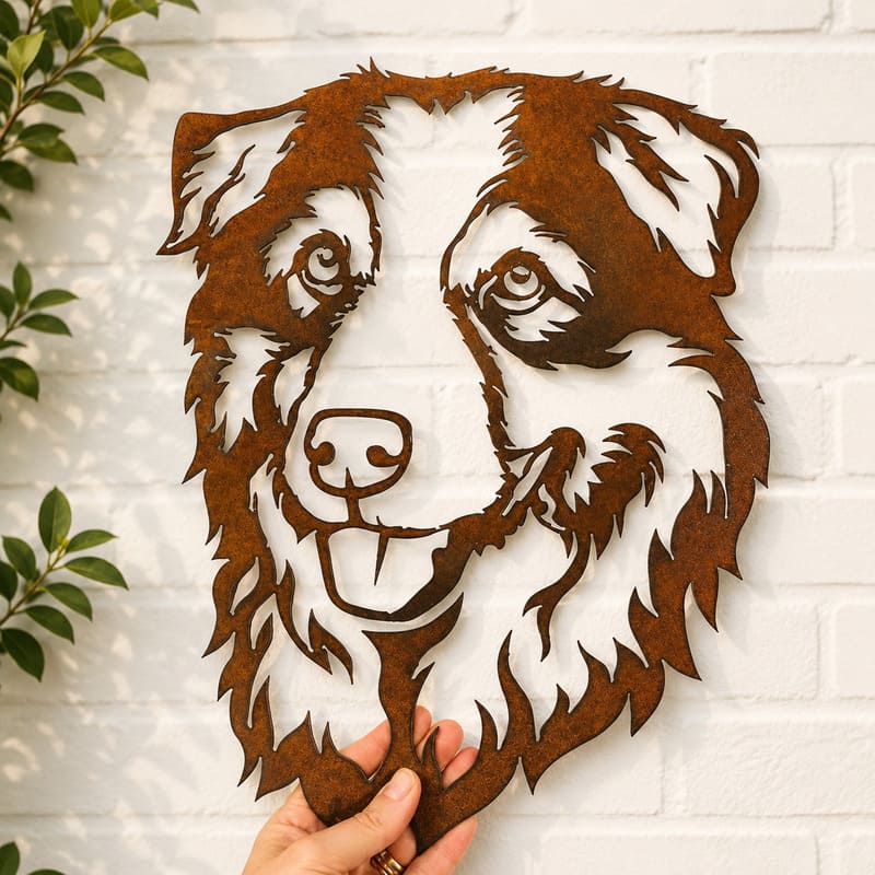Australian Shepherd Dog Rustic Metal Wall Art For Garden Decor