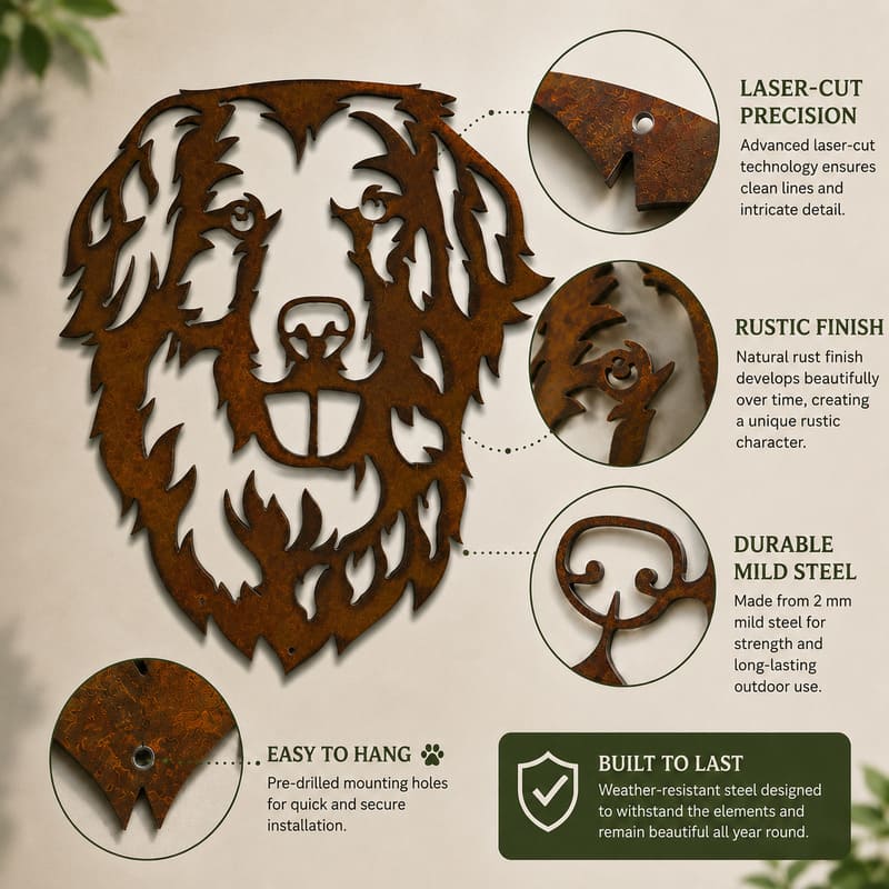 Golden Retriever Dog Rustic Metal Wall Art For Garden Decor