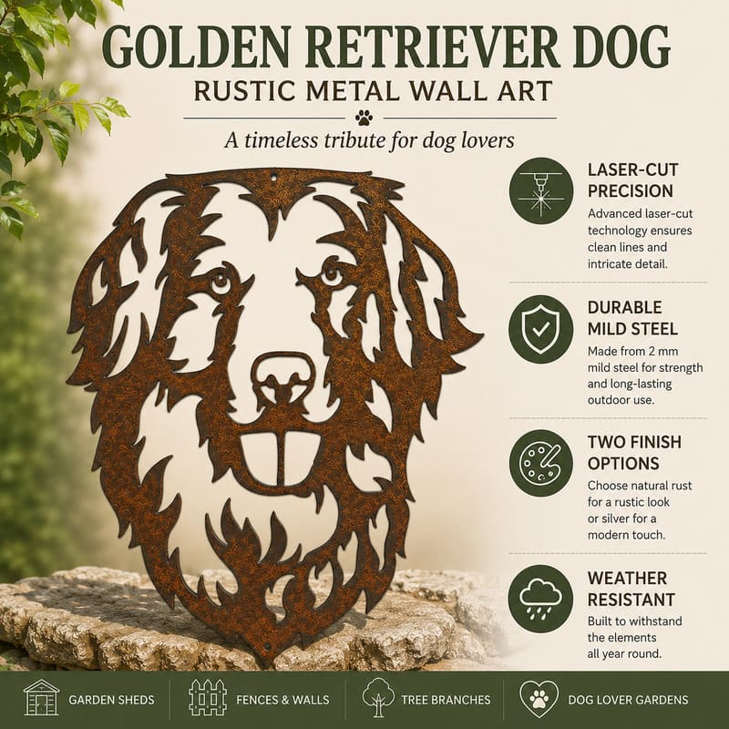 Golden Retriever Dog Rustic Metal Wall Art For Garden Decor