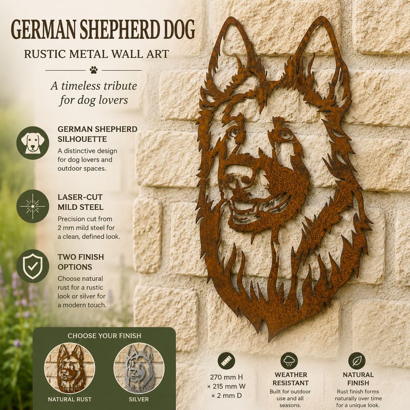 German Shepherd Dog Rustic Metal Wall Art For Garden Decor