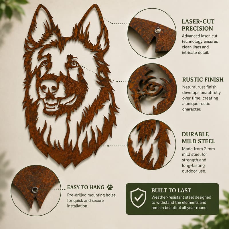 German Shepherd Dog Rustic Metal Wall Art For Garden Decor
