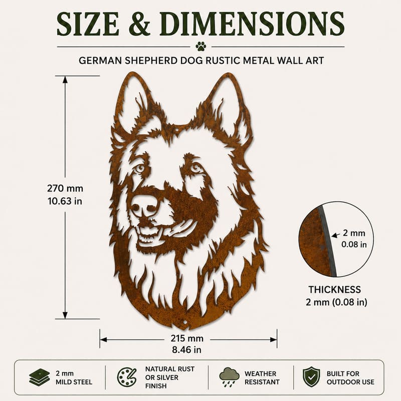 German Shepherd Dog Rustic Metal Wall Art For Garden Decor