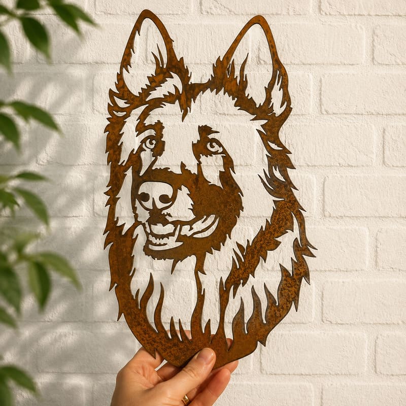 German Shepherd Dog Rustic Metal Wall Art For Garden Decor