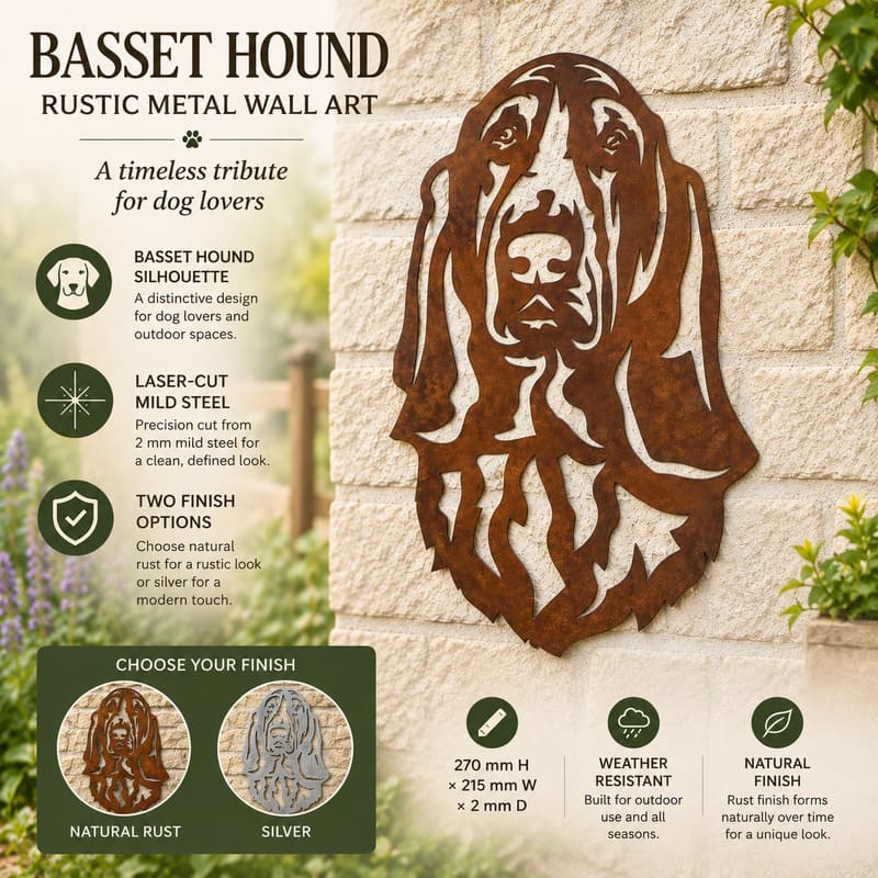 Basset Hound Dog Rustic Metal Wall Art For Garden Decor