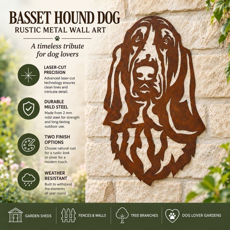 Basset Hound Dog Rustic Metal Wall Art For Garden Decor
