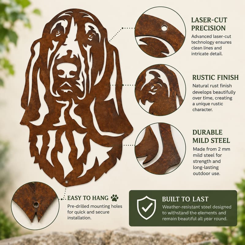 Basset Hound Dog Rustic Metal Wall Art For Garden Decor