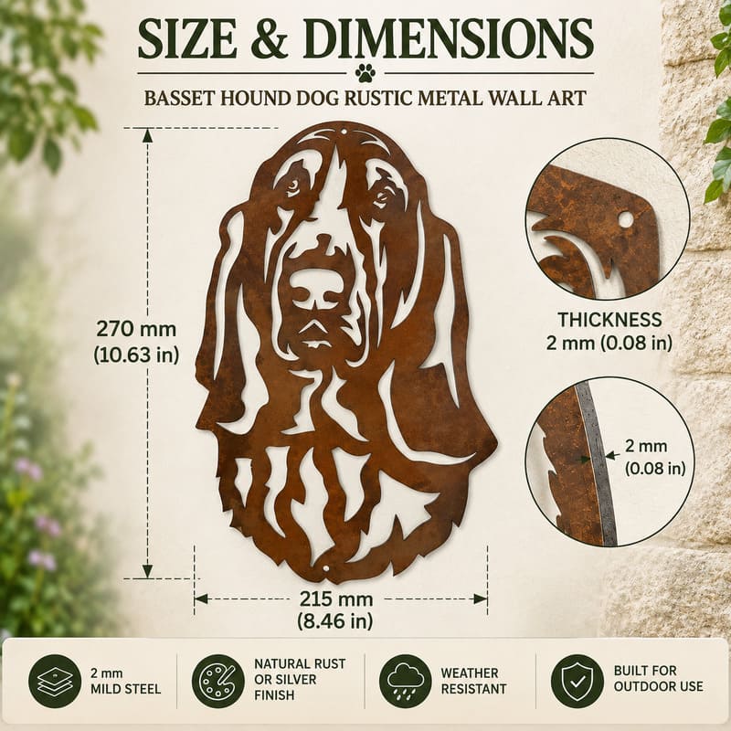 Basset Hound Dog Rustic Metal Wall Art For Garden Decor