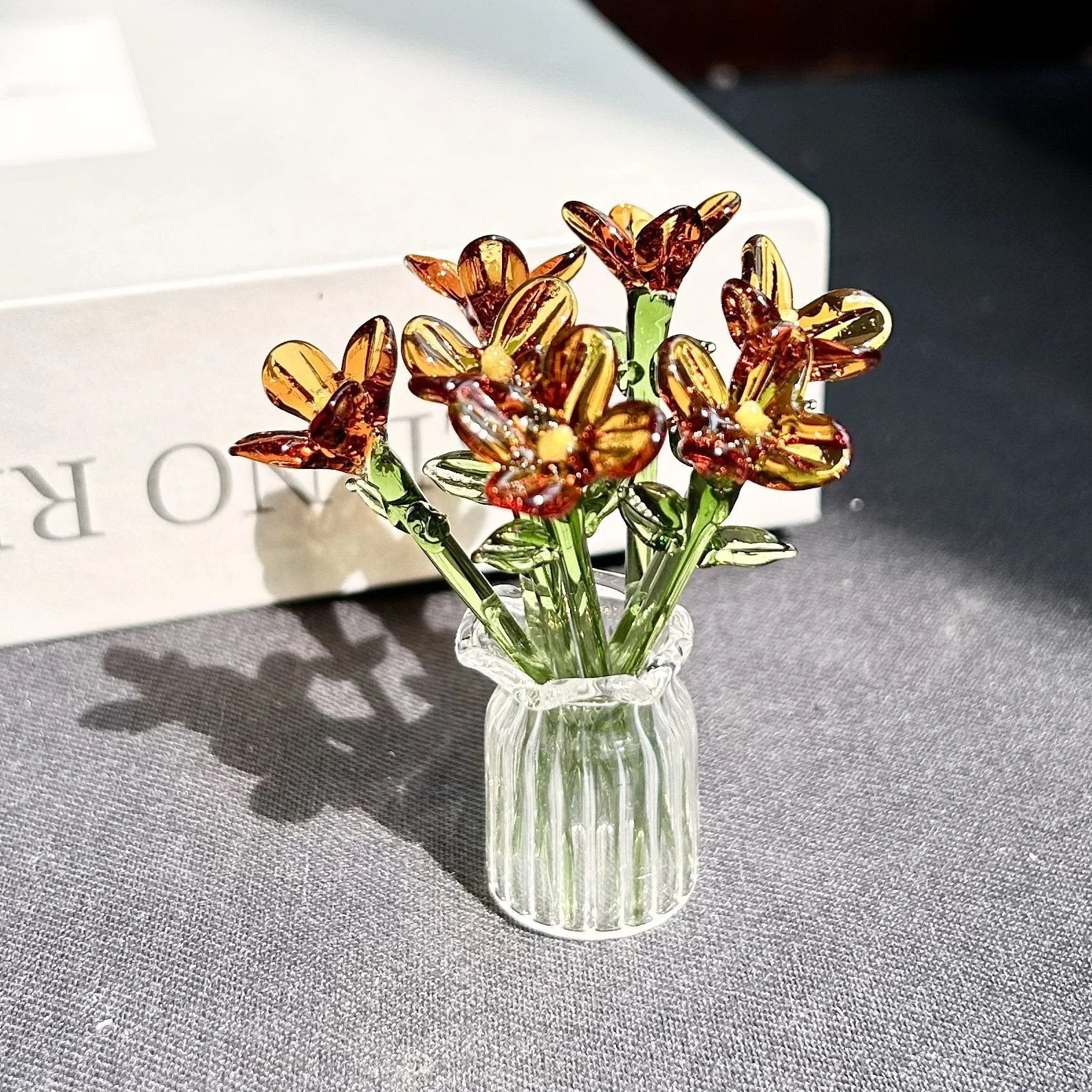 Mini Glass Flower Ornament Crafts Artificial Flower Floral Figurine