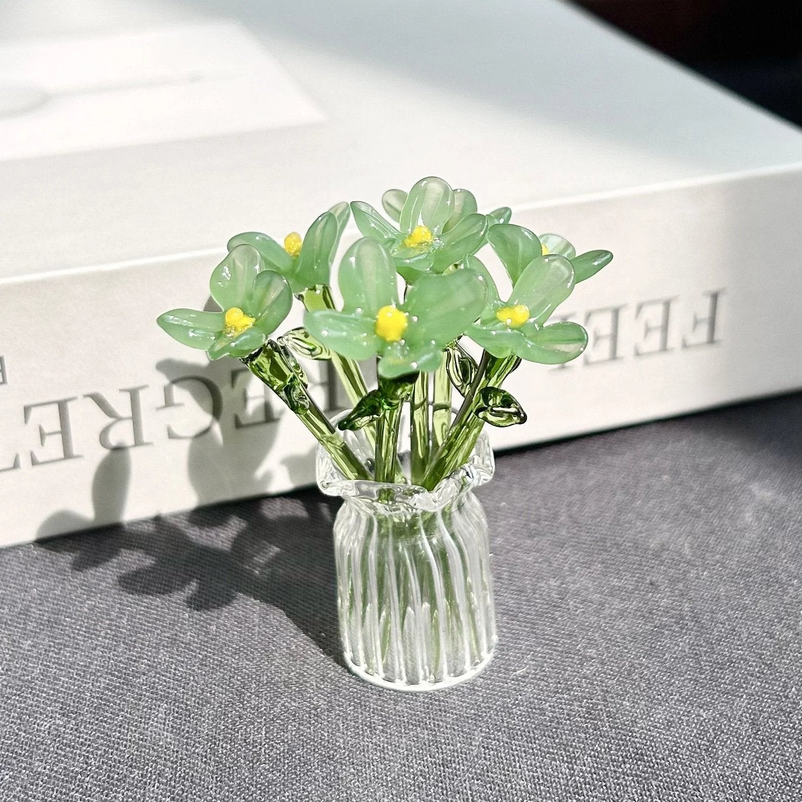 Mini Glass Flower Ornament Crafts Artificial Flower Floral Figurine