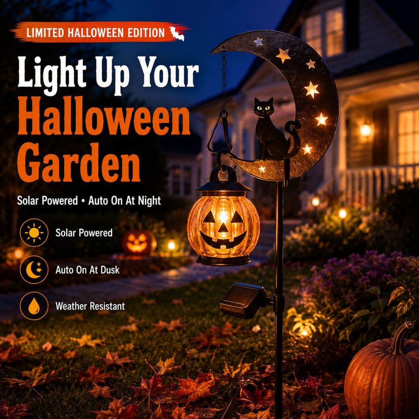 Piquet solaire lumineux Chat Noir Citrouille pour Halloween