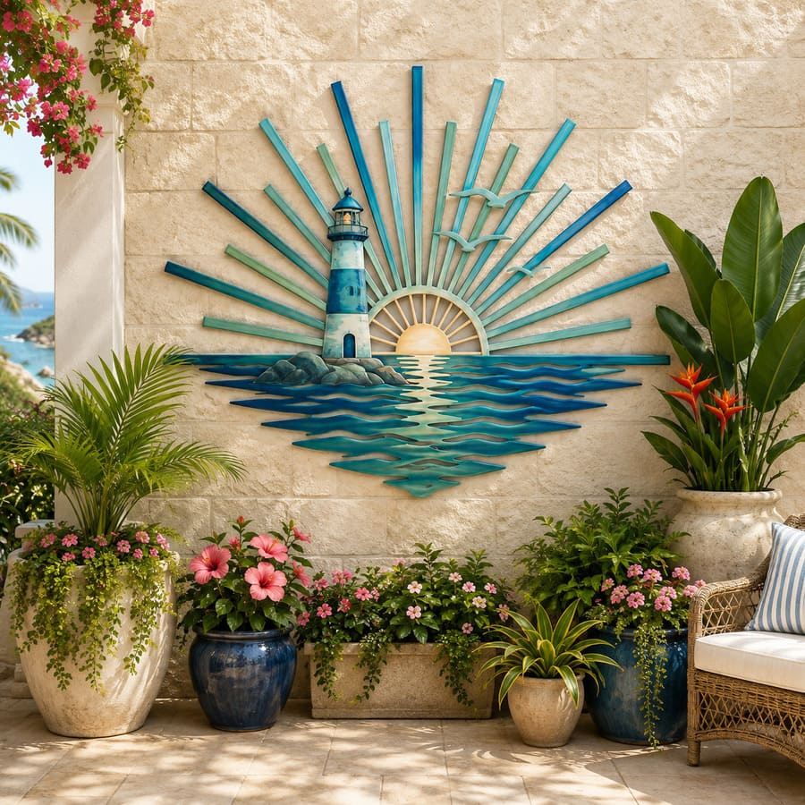 Décoration Murale Métallique Vintage Côtière pour Intérieur et Extérieur