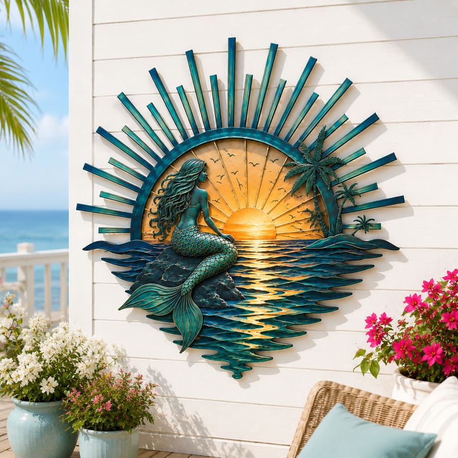 Décoration Murale Métallique Vintage Côtière pour Intérieur et Extérieur