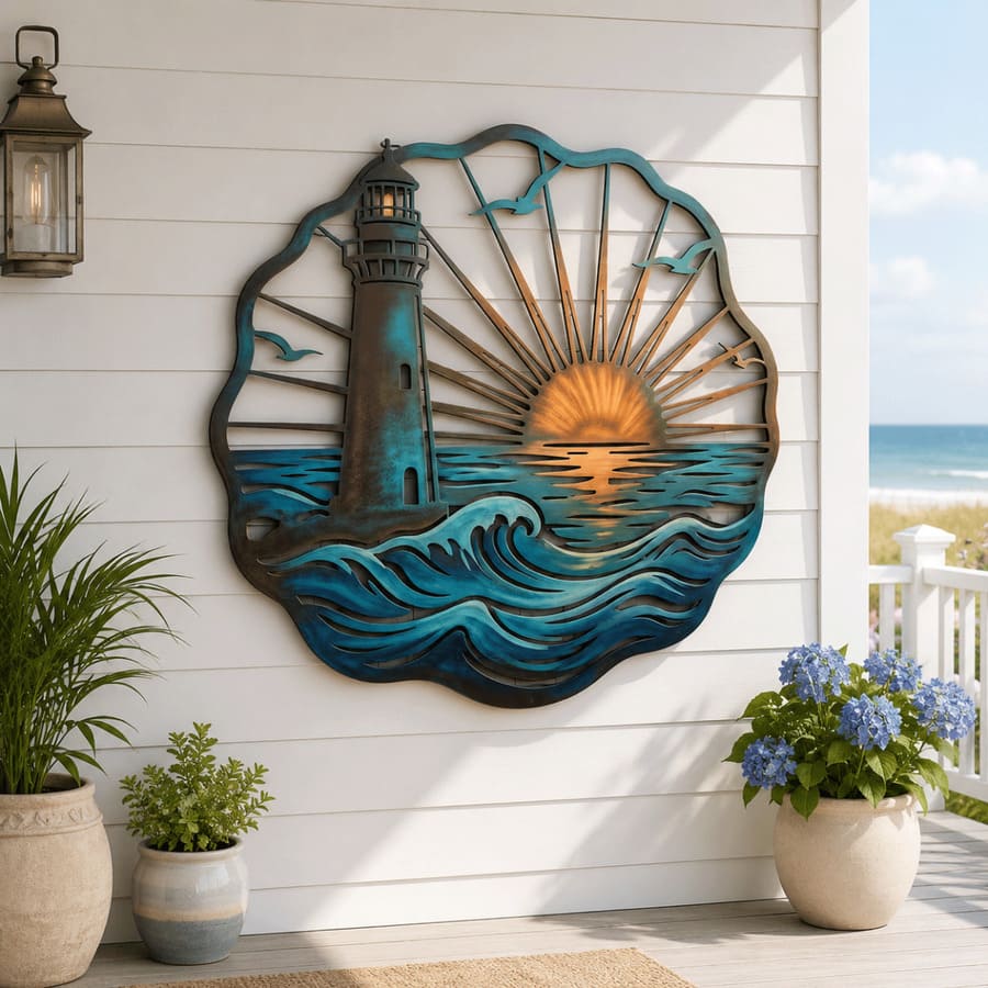 Décoration Murale Métallique Vintage Côtière pour Intérieur et Extérieur