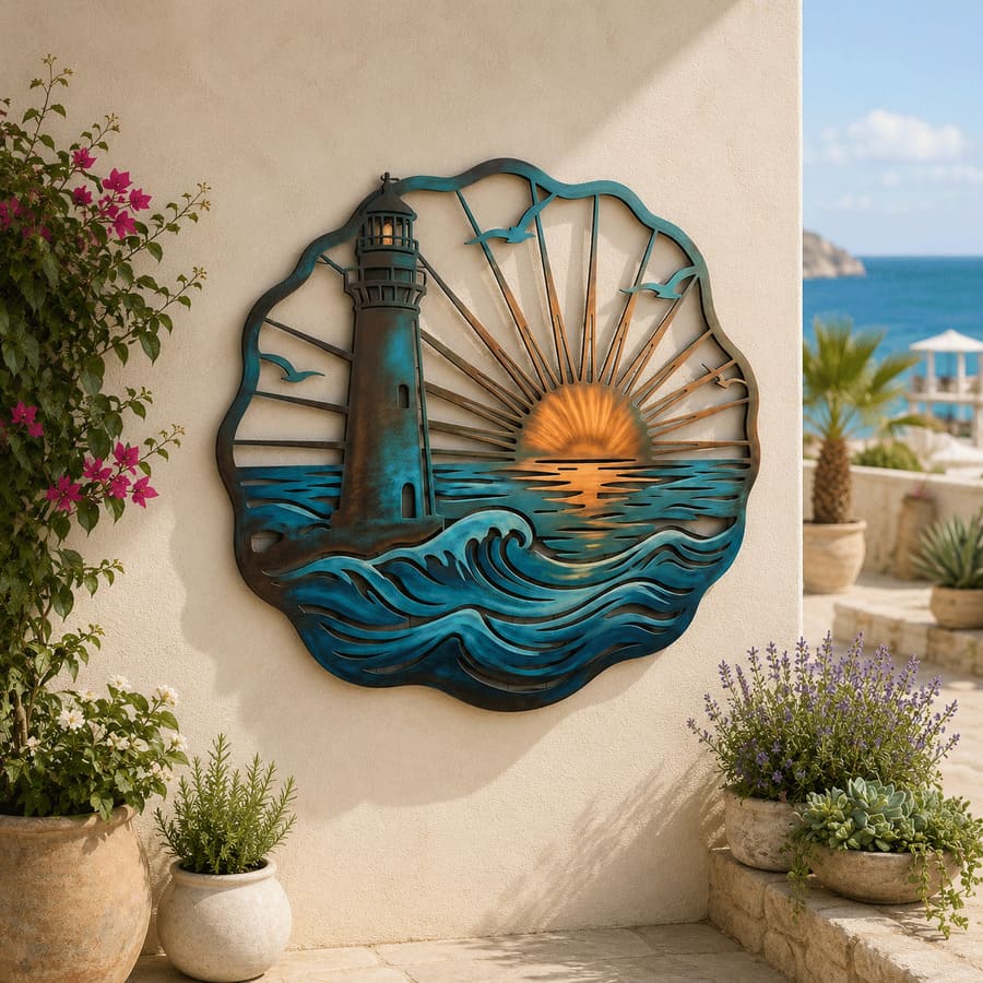 Décoration Murale Métallique Vintage Côtière pour Intérieur et Extérieur