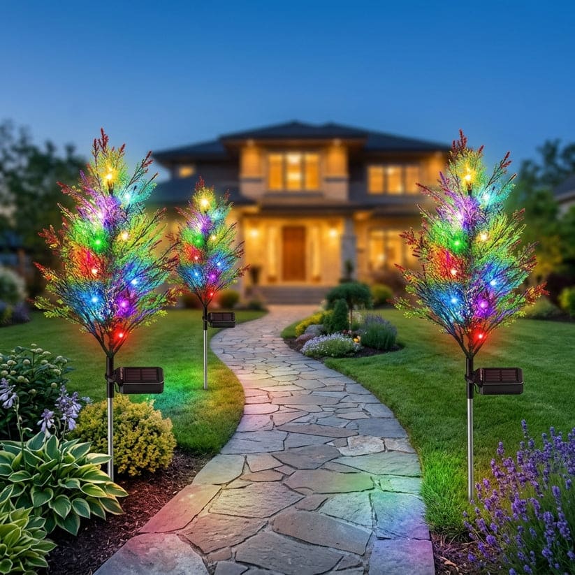 Solar Thuja Tree Lights – 2 Pack Colorful LED Garden Tree Decor