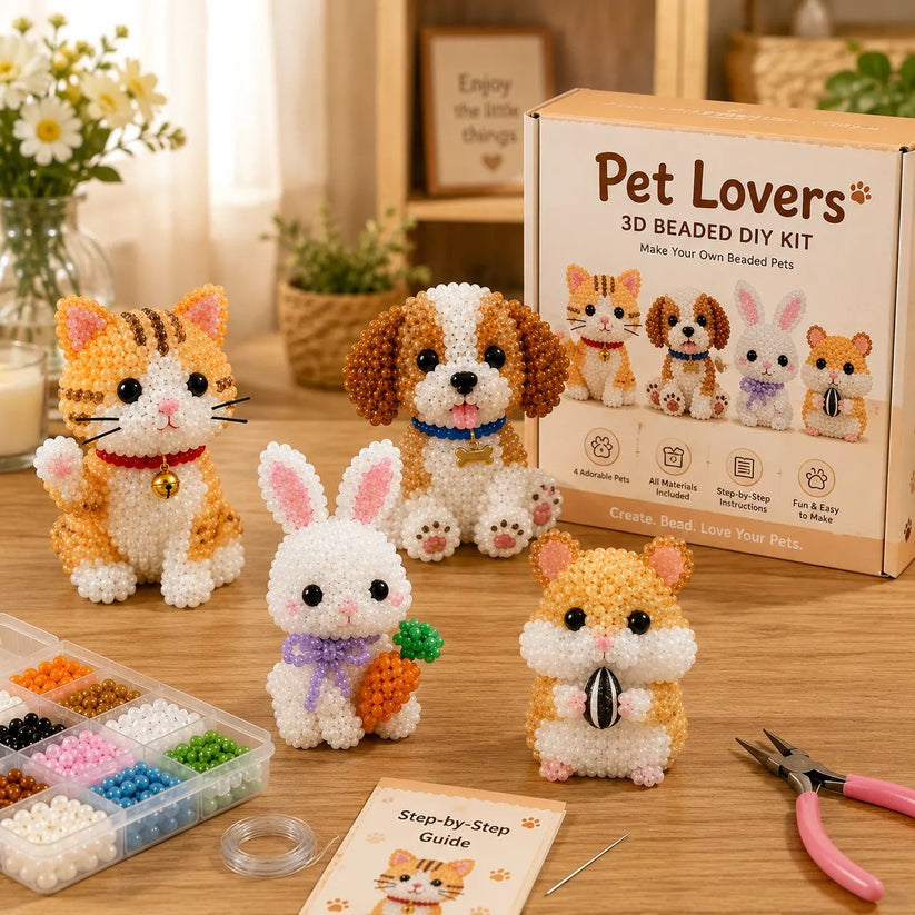 DIY 3D Beaded Pet Lovers Embroidery Kit – 4PCS Handmade Craft Set
