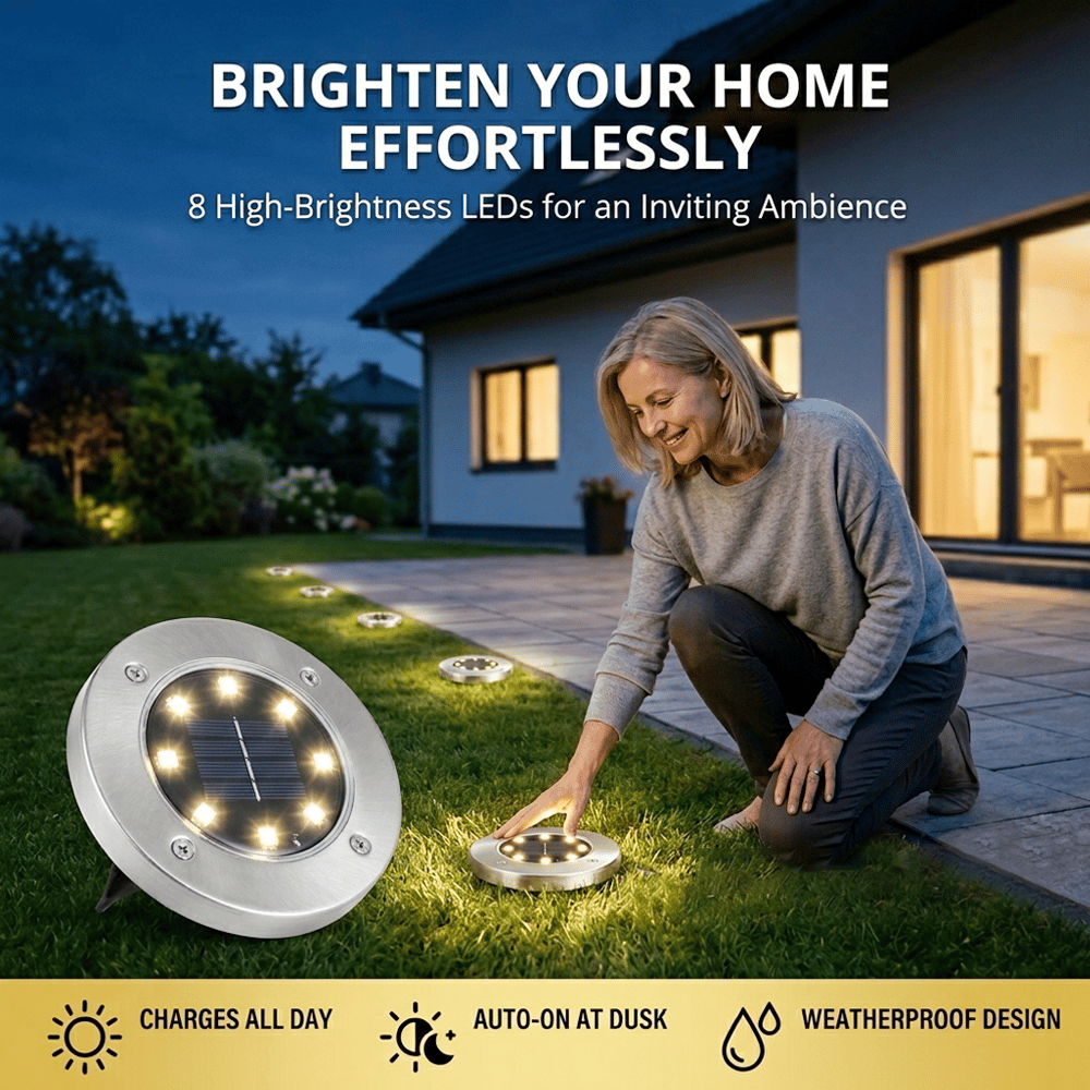 Solar Ground Lights – 8 LED Outdoor Disk Lights