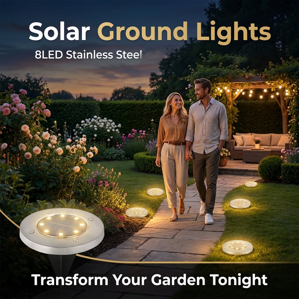 Solar Ground Lights – 8 LED Outdoor Disk Lights