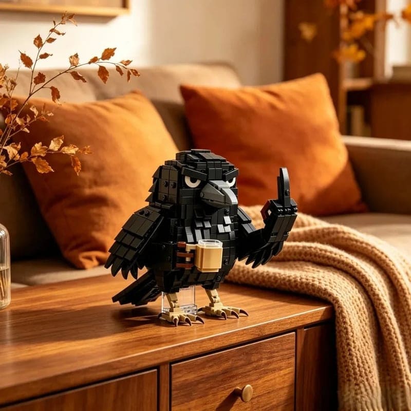 Sarcastic Crow Building Block Set With Coffee Cup