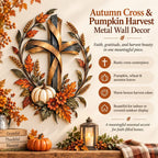 2D Autumn Cross And Pumpkin Harvest Metal Wall Decor
