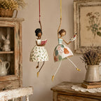 Hand-Painted Dancing Lady Hanging Ornament With Songbird
