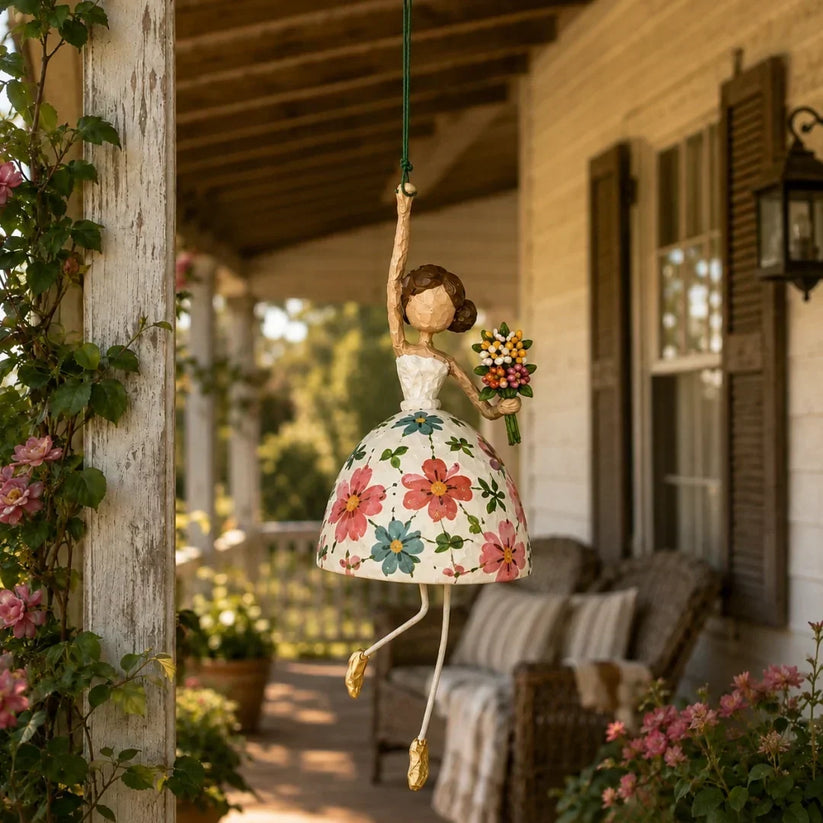 Hand-Painted Dancing Lady Hanging Ornament With Songbird